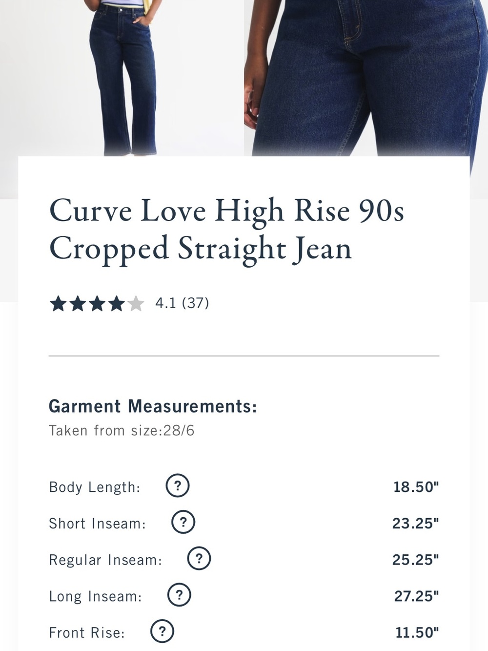 Abercrombie & Fitch Curve Love High Rise Cropped Straight Jeans in Dark Blue - Picture 5 of 5